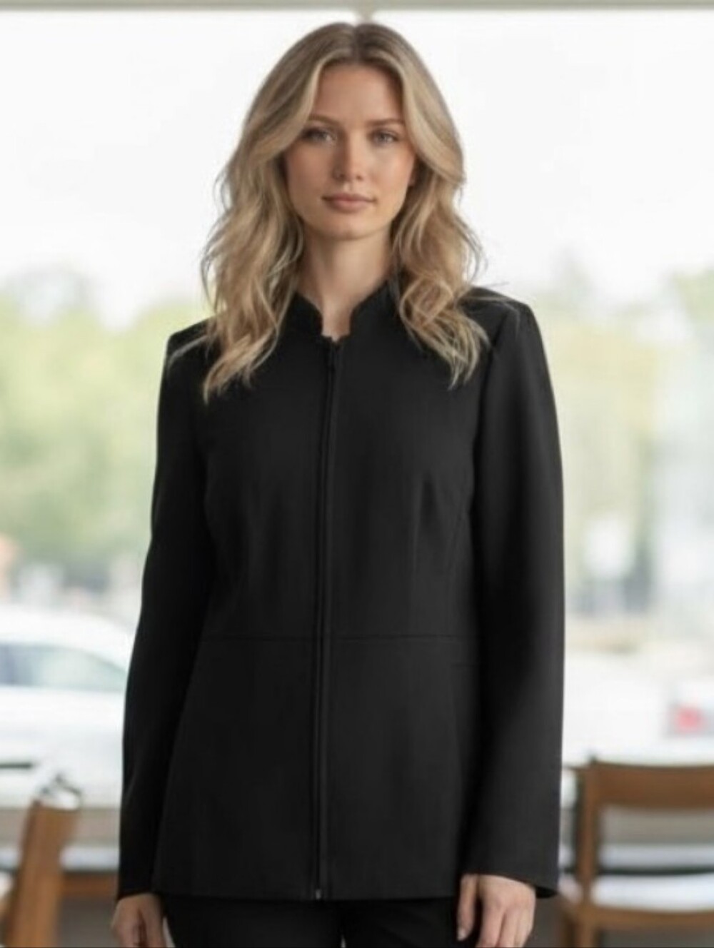 Lafayette 148 New York Black Womens Zip-Front Blazer Jacket Size M